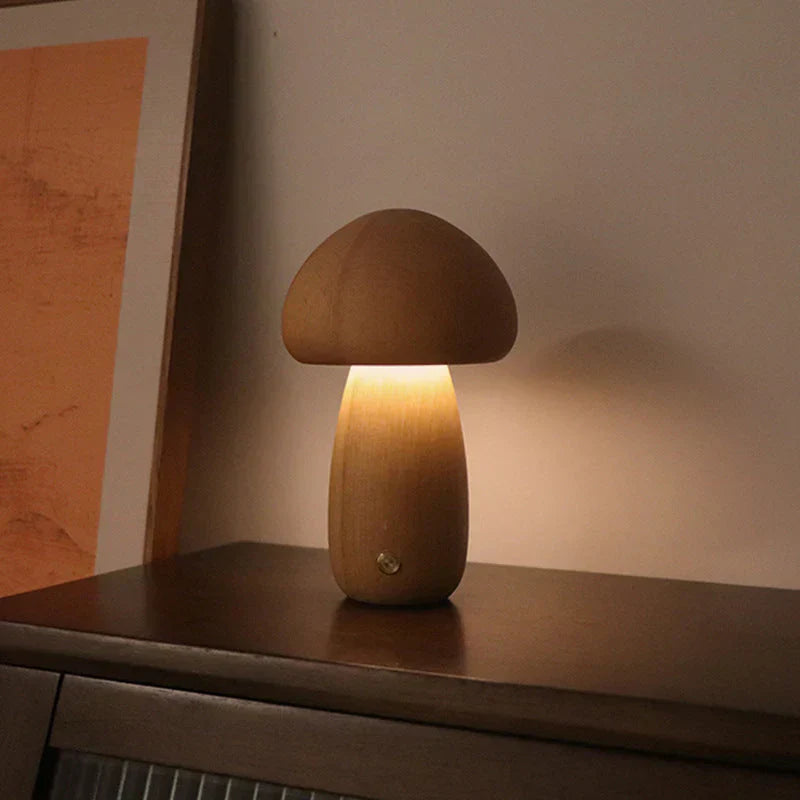 Pilz-LED-Nachtlicht aus Holz – Schöne Lampe im Naturdesign für dein Zuhause