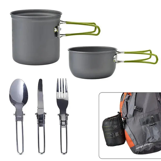 Camping-Kochset mit Pfanne, Topf, Besteck und Aufbewahrungstasche