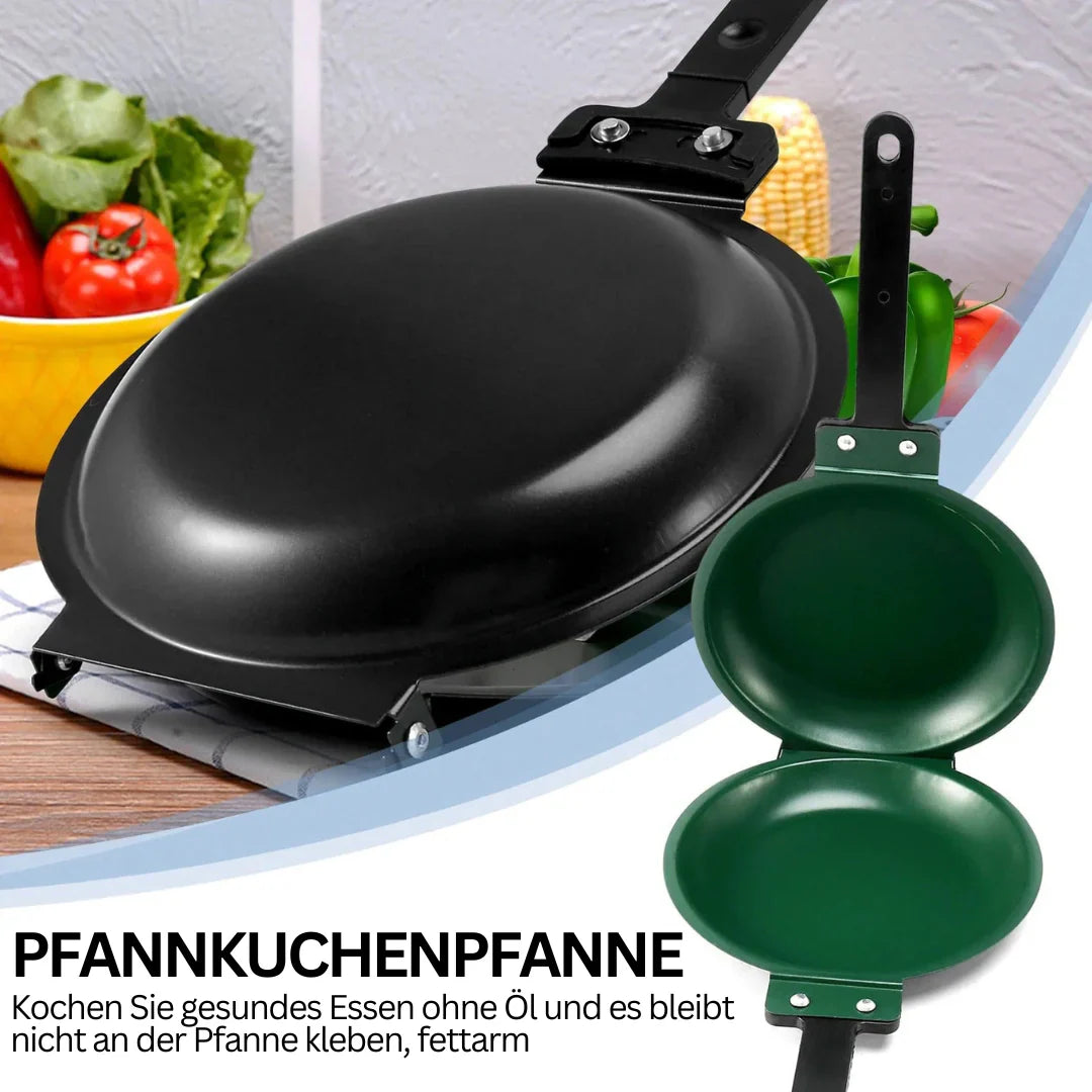 Doppelseitige Wenderpfanne mit Antihaftbeschichtung und Klappgriff – Für fettfreies Kochen und Wenden