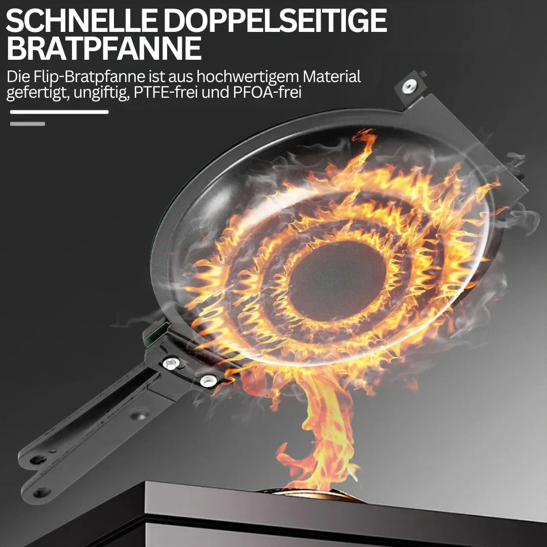 Doppelseitige Wenderpfanne mit Antihaftbeschichtung und Klappgriff – Für fettfreies Kochen und Wenden