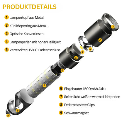 USB-C LED-Taschenlampe mit Mehrfarbfiltern – Wiederaufladbare Lampe für Outdoor-Aktivitäten und Notfälle