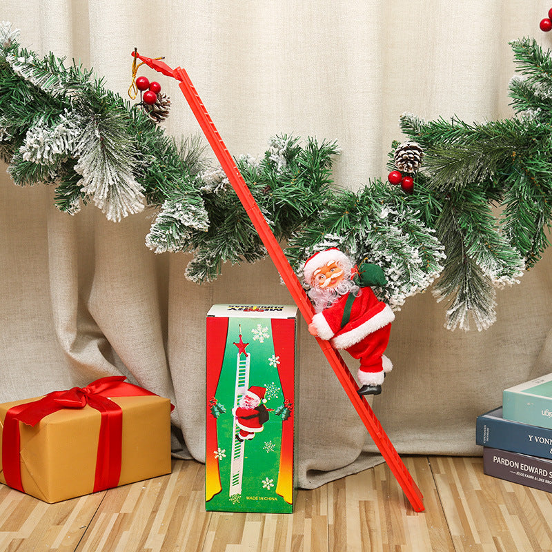 Kletternder Weihnachtsmann auf roter Leiter