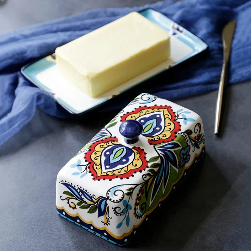 Handbemalte Butterdose aus Keramik – Toskanischer Landhausstil
