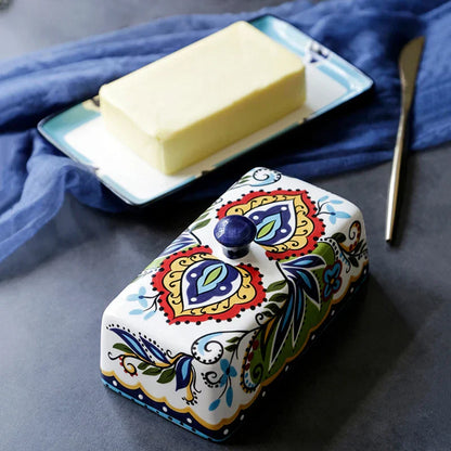 Handbemalte Butterdose aus Keramik – Toskanischer Landhausstil
