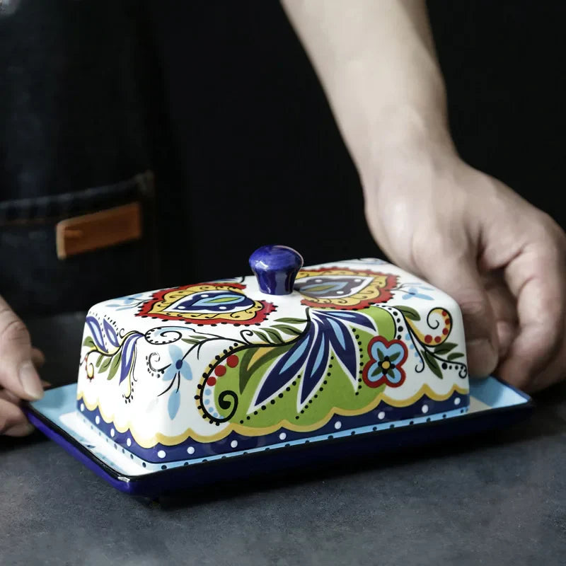 Handbemalte Butterdose aus Keramik – Toskanischer Landhausstil