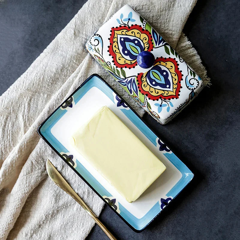 Handbemalte Butterdose aus Keramik – Toskanischer Landhausstil