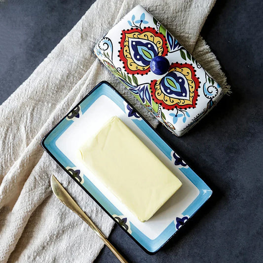 Handbemalte Butterdose aus Keramik – Toskanischer Landhausstil