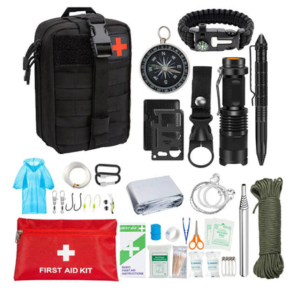 Erste-Hilfe- und Survival-Kit 38-in-1 mit Taschenlampe, Kompass und Notfalldecke