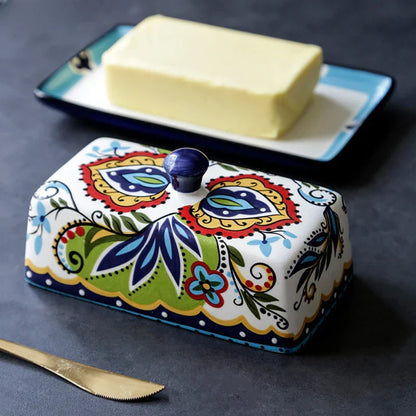 Handbemalte Butterdose aus Keramik – Toskanischer Landhausstil