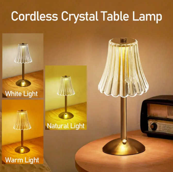Kristall-Tischlampe mit Dimmer – Drahtlos und Modern