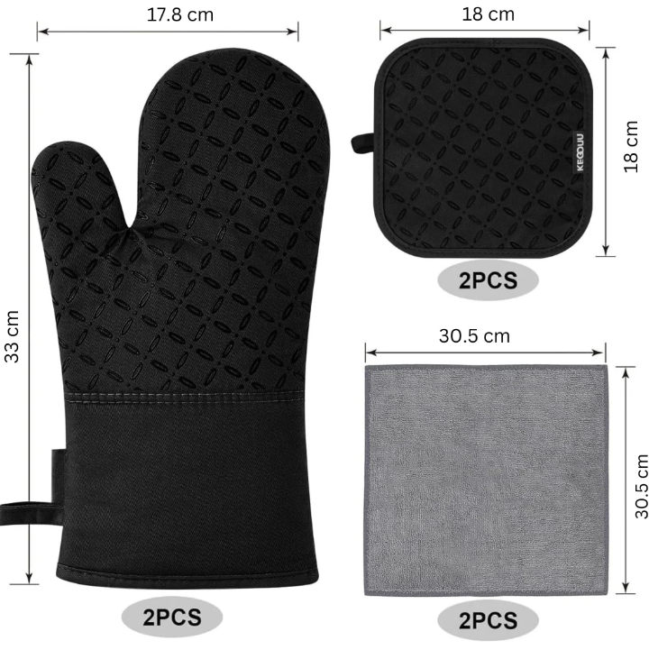 6-teiliges Set Ofenhandschuhe und Topflappen aus Hitzebeständigem Material