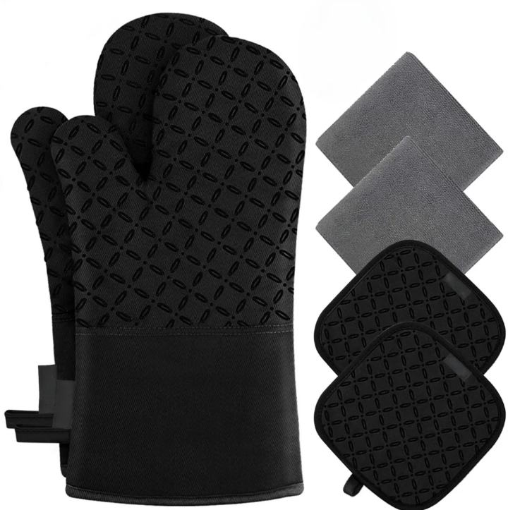 6-teiliges Set Ofenhandschuhe und Topflappen aus Hitzebeständigem Material