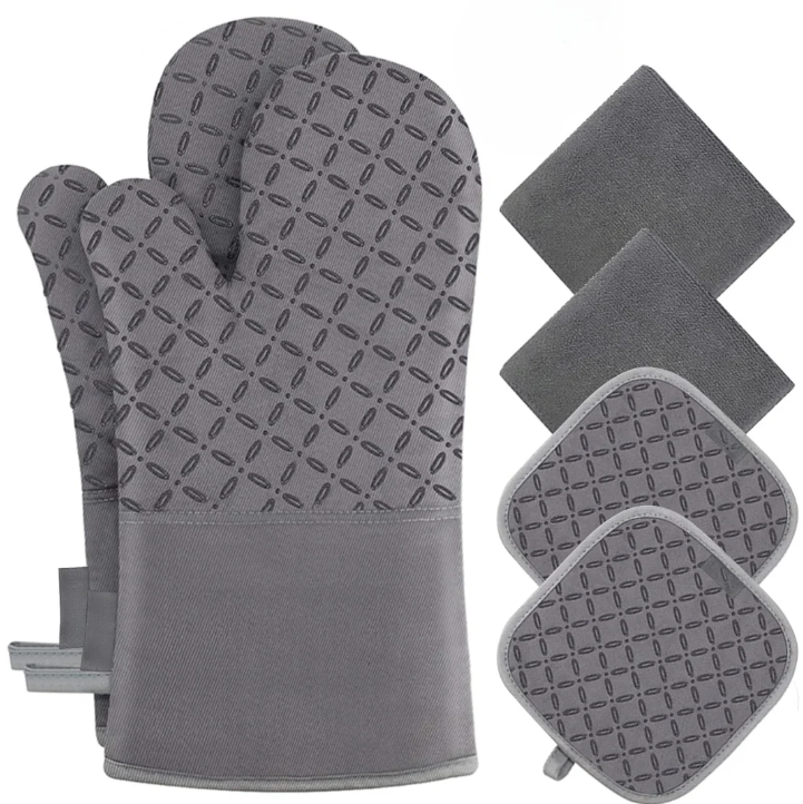 6-teiliges Set Ofenhandschuhe und Topflappen aus Hitzebeständigem Material