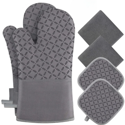 6-teiliges Set Ofenhandschuhe und Topflappen aus Hitzebeständigem Material