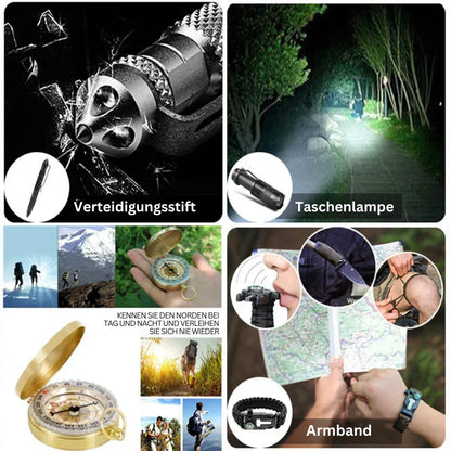 Erste-Hilfe- und Survival-Kit 38-in-1 mit Taschenlampe, Kompass und Notfalldecke