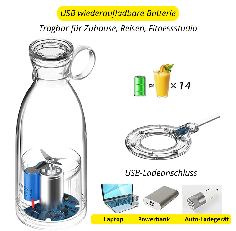 Tragbarer Mixer mit Wiederaufladbarem Akku – Ideal für Smoothies und Shakes Unterwegs