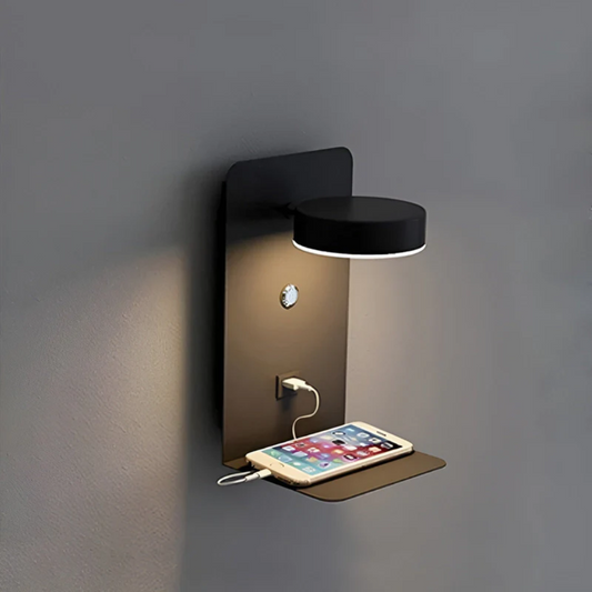 Multifunktionale LED-Wandleuchte mit Ablage und USB