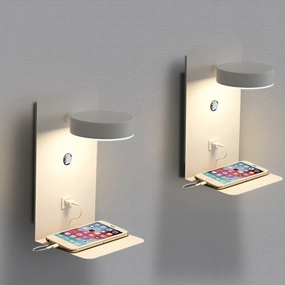 Multifunktionale LED-Wandleuchte mit Ablage und USB