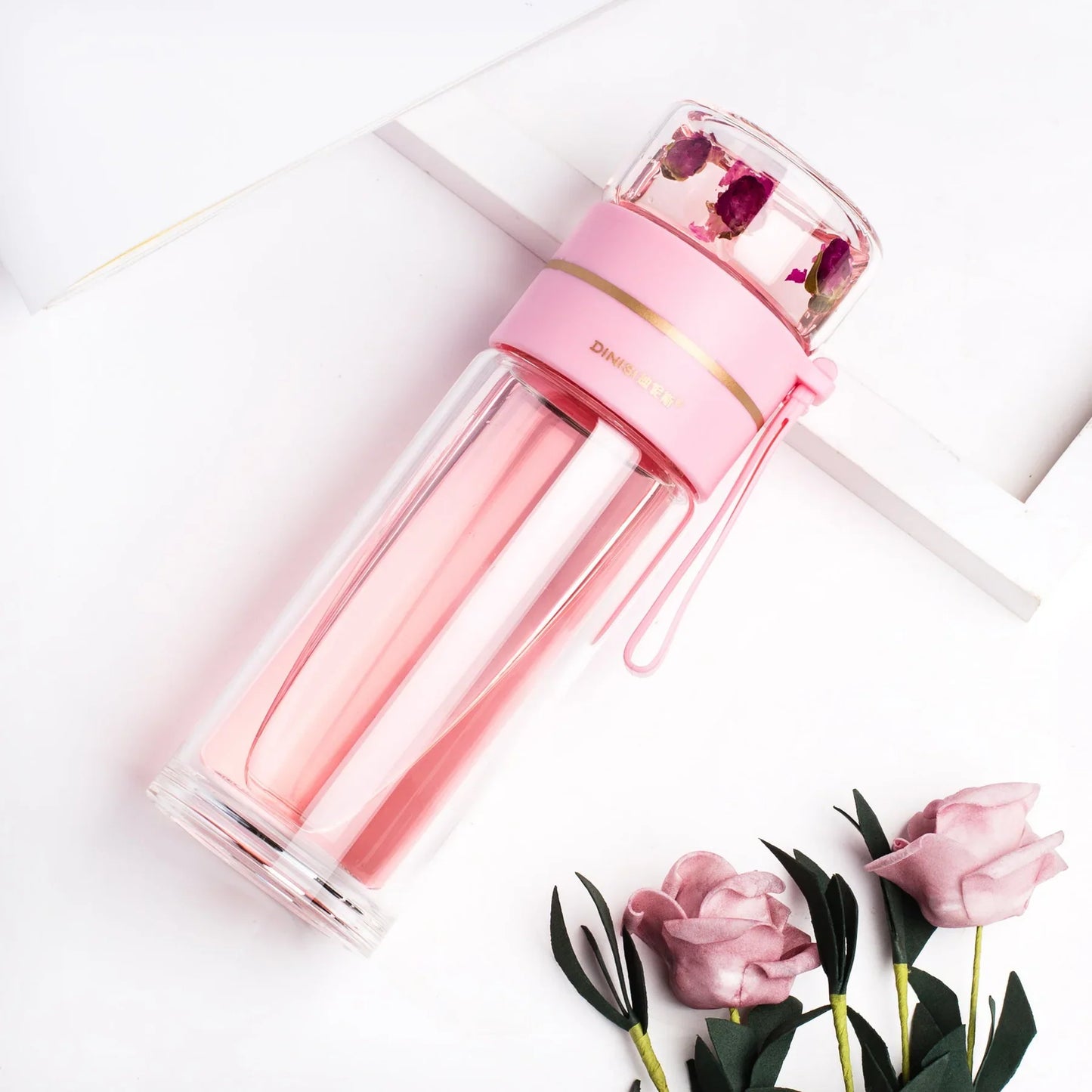 Doppelwandige Glasflasche mit Teesieb und Infuser – Ideal für Tee und Infusionen unterwegs