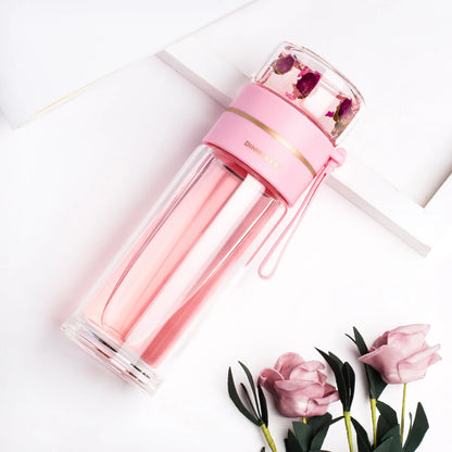 Doppelwandige Glasflasche mit Teesieb und Infuser – Ideal für Tee und Infusionen unterwegs