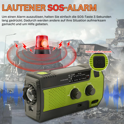 Tragbares Notfallradio mit Solar und Powerbank – 5 Stromquellen
