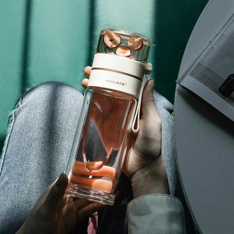 Doppelwandige Glasflasche mit Teesieb und Infuser – Ideal für Tee und Infusionen unterwegs
