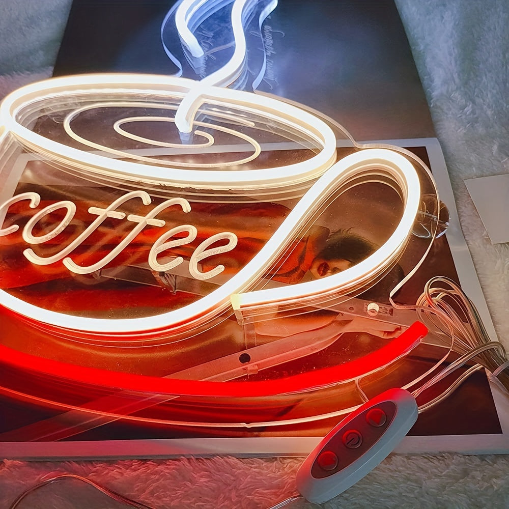 Trendige LED-Kaffeetassen-Wandlampe im Retro-Neon-Stil