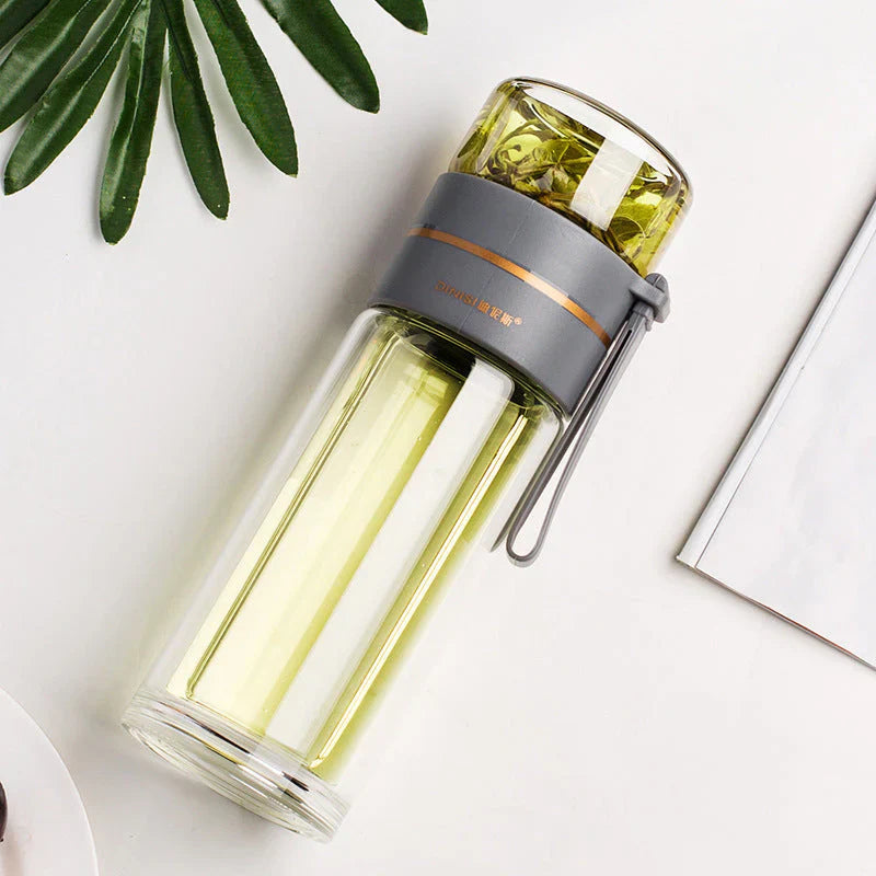 Doppelwandige Glasflasche mit Teesieb und Infuser – Ideal für Tee und Infusionen unterwegs
