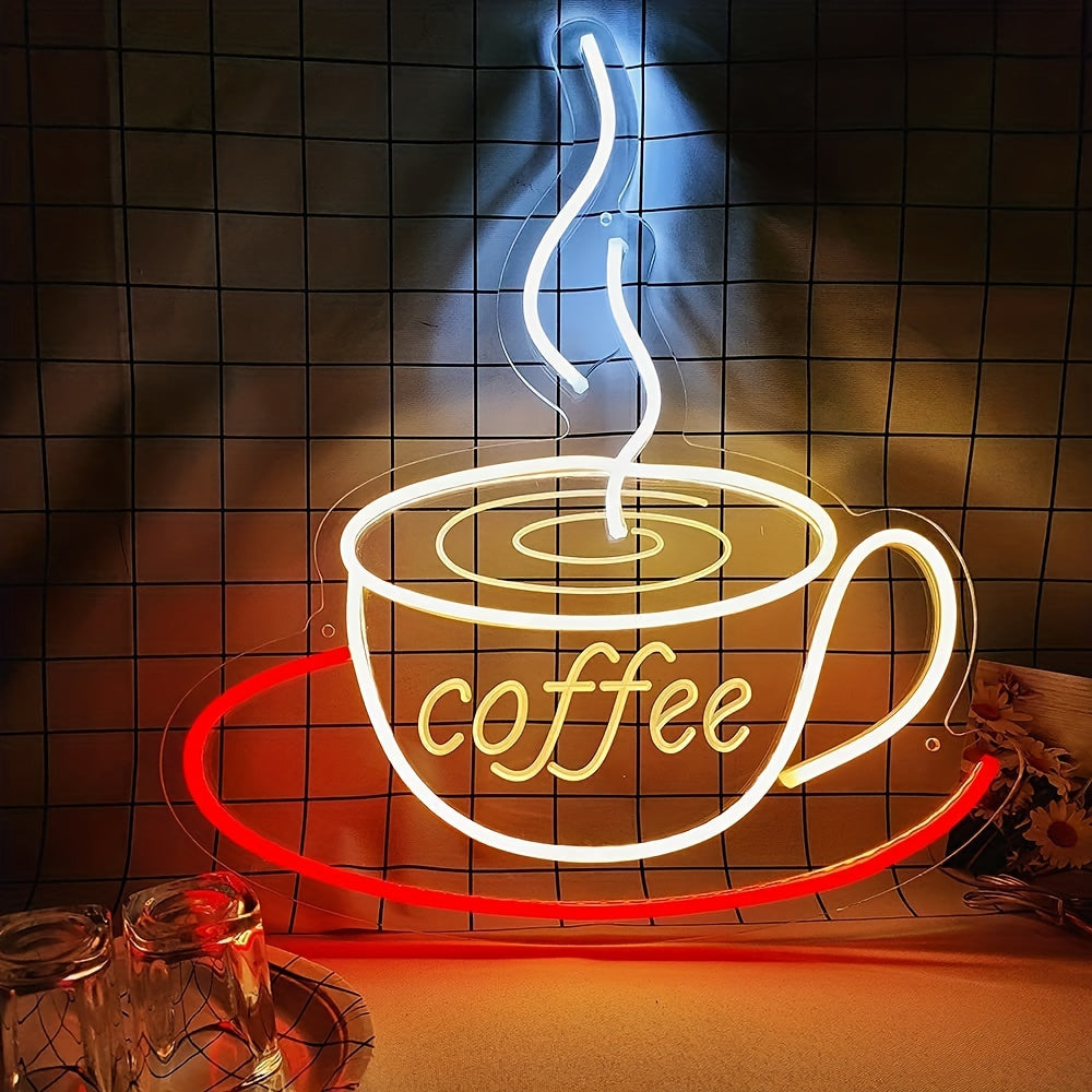 Trendige LED-Kaffeetassen-Wandlampe im Retro-Neon-Stil