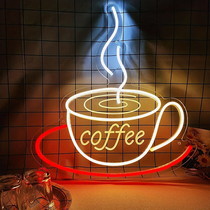 Trendige LED-Kaffeetassen-Wandlampe im Retro-Neon-Stil