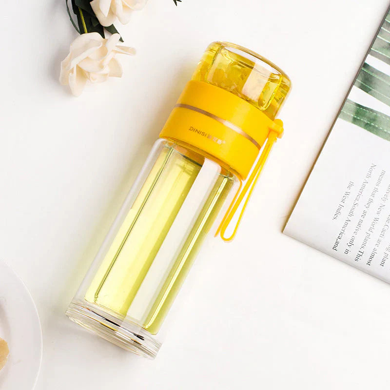 Doppelwandige Glasflasche mit Teesieb und Infuser – Ideal für Tee und Infusionen unterwegs