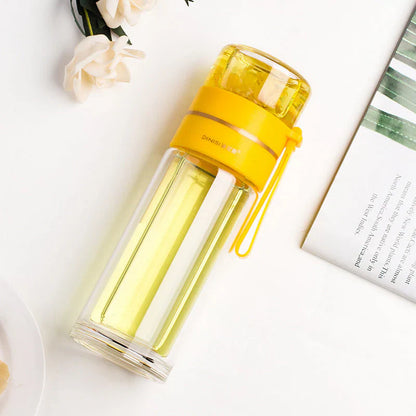 Doppelwandige Glasflasche mit Teesieb und Infuser – Ideal für Tee und Infusionen unterwegs